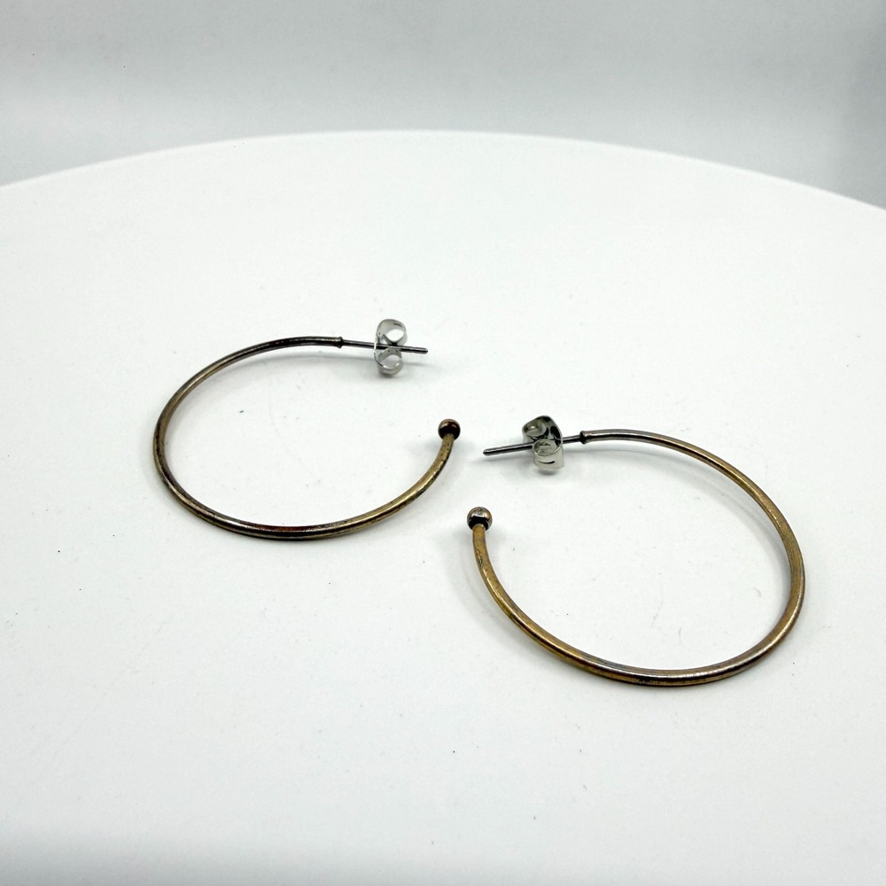 Gold Tone Minimalist Hoop Earrings - Lightweight Open Circle Studs